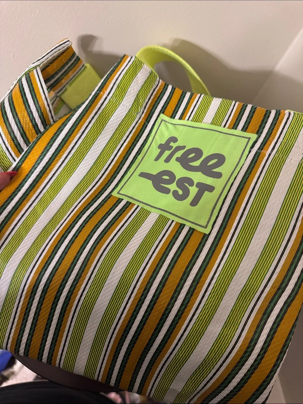 Free People Striped Tote in Lime Green, Yellow and White